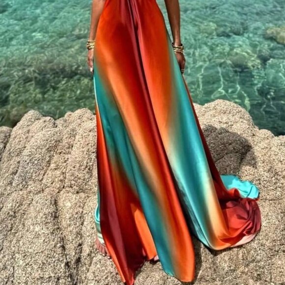 Multicolor Casual Women's Tie-Straps Sexy Metallic Sleeveless Long Dress - Picture 5 of 6